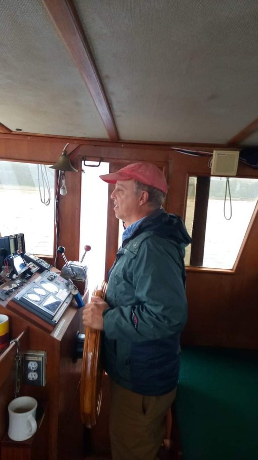 Mike steering the boat