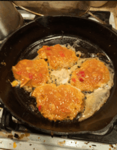 Shrimp cakes frying