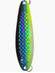 Colorful fishing lure spoon with blue green yellow pattern