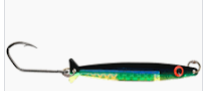 Colorful fishing lure with sharp hook on white background